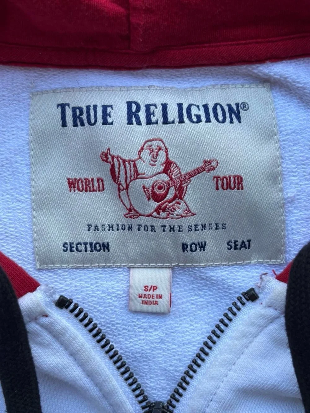 ✨True Religion red and white zip up hoodie Size S✨